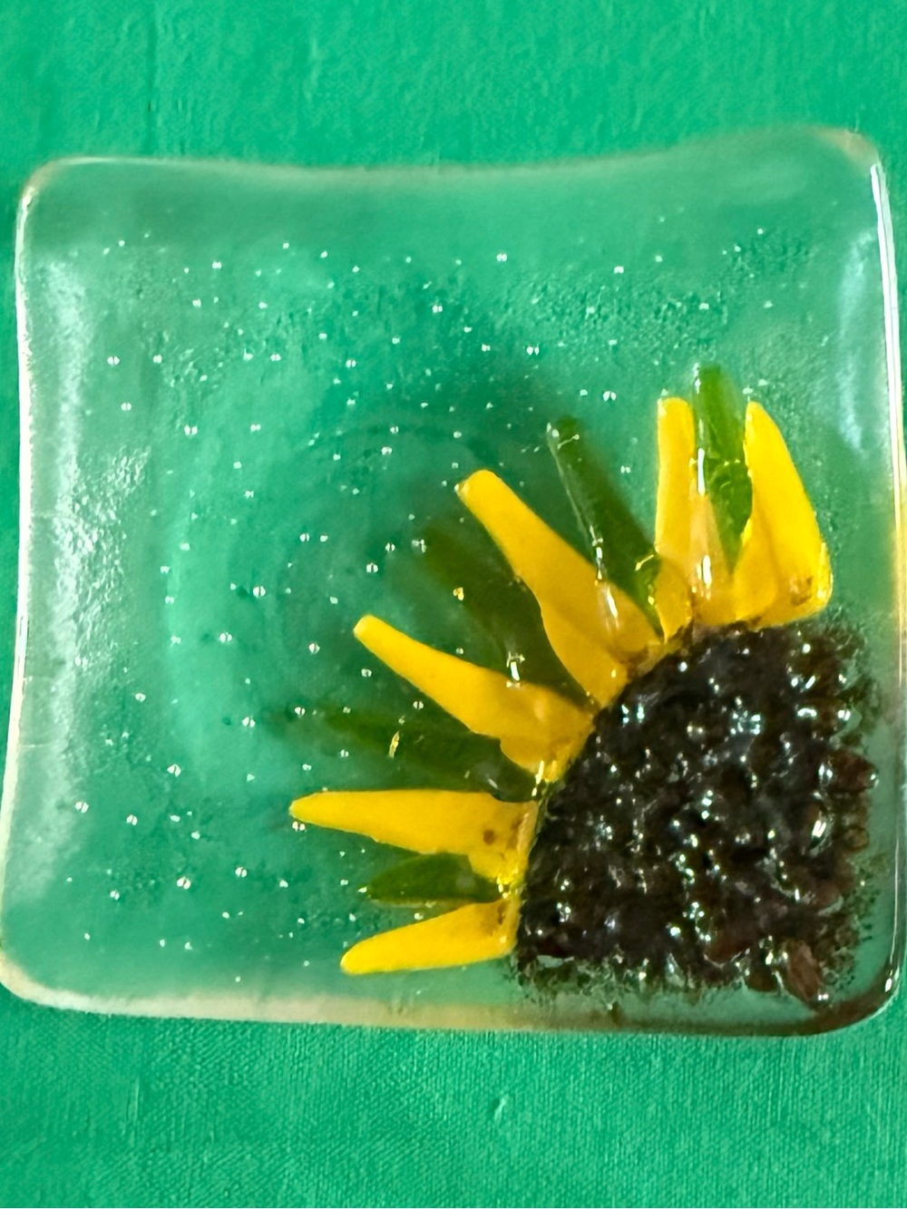 Hand Painted Fused Glass Sunflower Trinket Dish